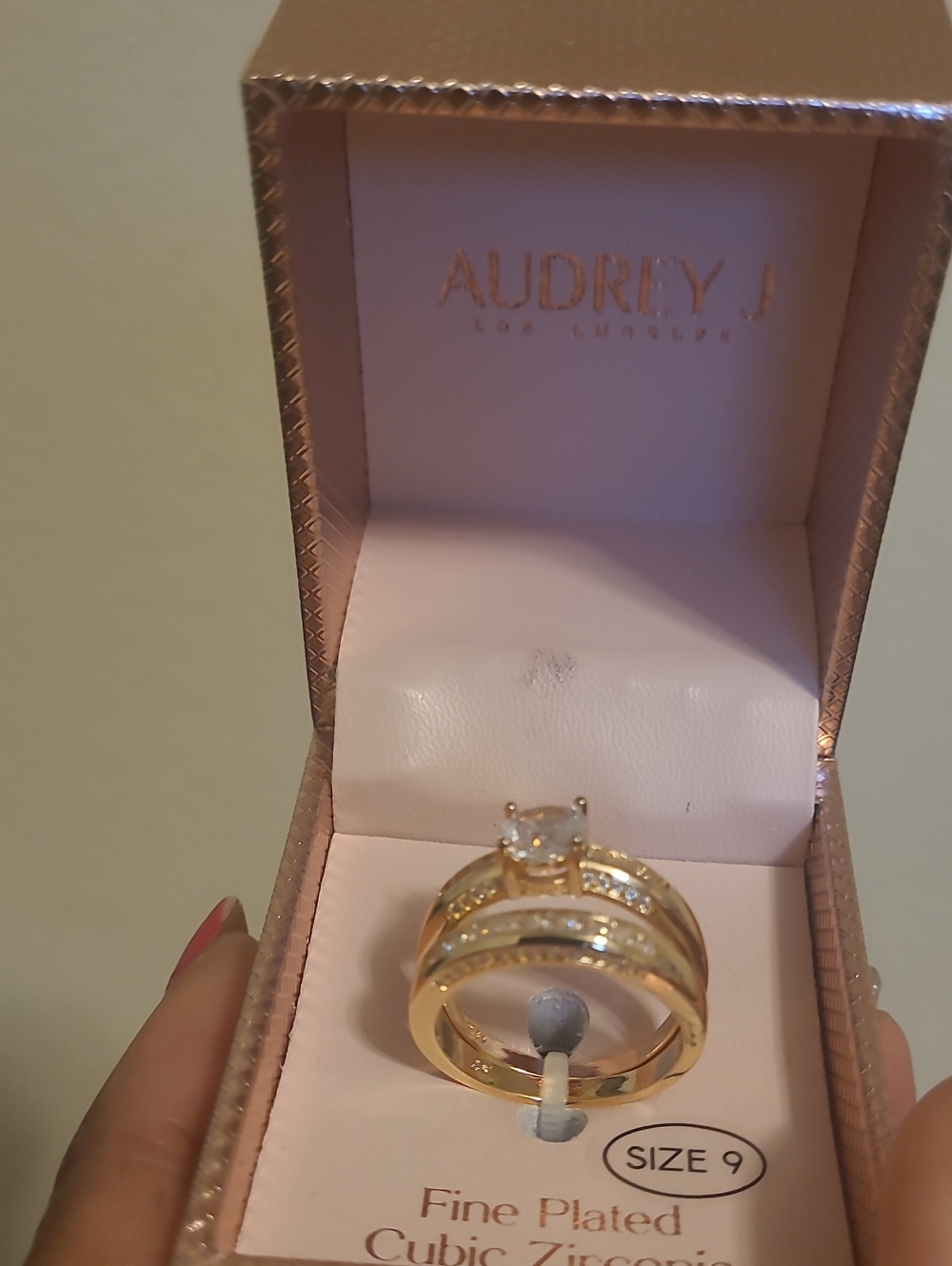 Audrey J Gold Cubic Zirconia Bridal Ring Set with Clear Stones
